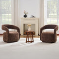 FOXHUNTER Swivel Accent Chair Set of 2 Modern Upholstered Barrel Chair Oversized Round Accent Armchair with Open Back Wooden Base for Living Room Chenil Brown