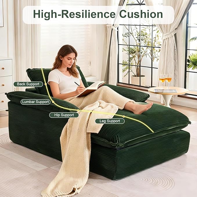 GNIXUU 67 Chaise Lounge Chair Indoor Corduroy Upholstered Oversized Sofa Bed Green Oversized Boneless Couch Chair Large Sleeper Reading Chair for Living Room Game Room Green | easy to move around