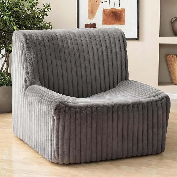 Trenda 32'' Comfy Bedroom Chair for Adult Boneless Space-Saving Accent Chairs with with Spacious Seating Soft Faux Fur Ideal Floor Couch for Living RoomCollege Dorm to Reading(Grey)
