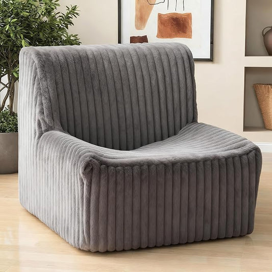 Trenda 32'' Comfy Bedroom Chair for Adult Boneless Space-Saving Accent Chairs with with Spacious Seating Soft Faux Fur Ideal Floor Couch for Living RoomCollege Dorm to Reading(Grey)