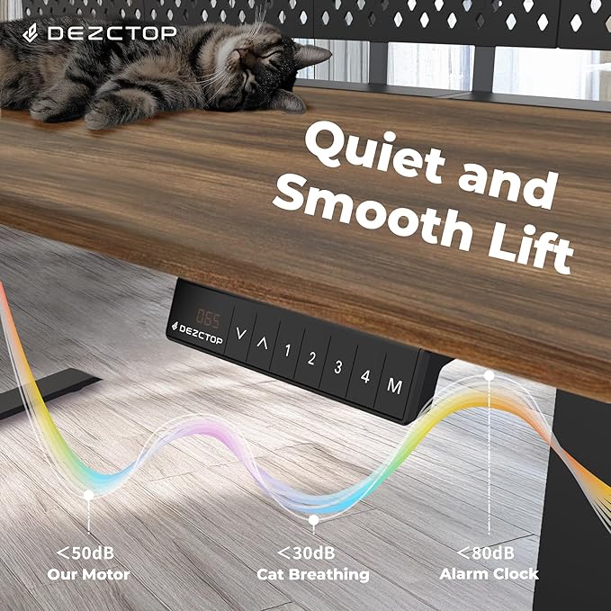 Dezctop Bifrost Pro Ergonomic Height Adjustable Desk 47 x 28 Inches with Built in Cable Management for Gaming Home and Office Walnut