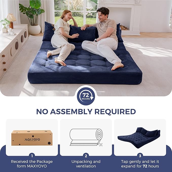 MAXYOYO Folding Sofa Couch Convertible Floor Sleeper Couch with 3 Pillows Tufted Floor Oversized Loveseat Couch Tufted Fold Out Chair Bed Comfy Sofa Lounge for Living Room Bedroom Navy