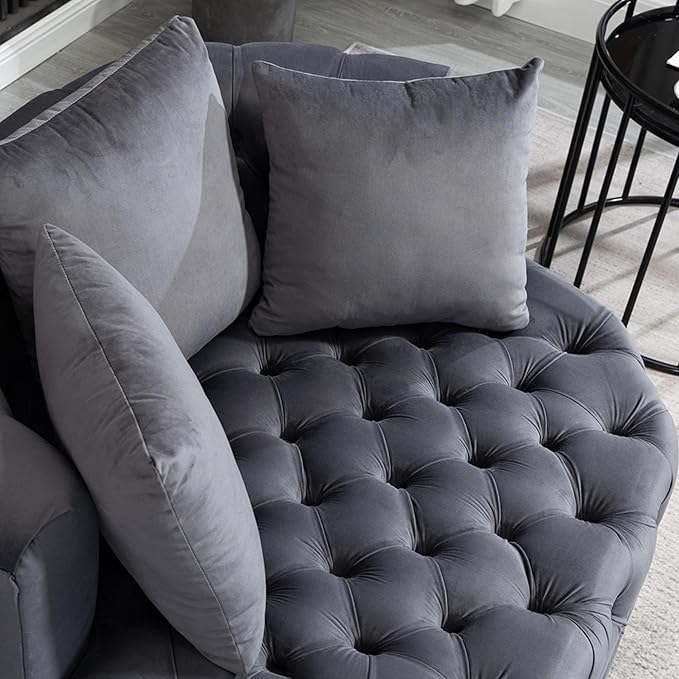 Setawix 40.6 W Round Barrel ChairModern Velvet Upholstered Accent Arm Chairs for Living RoomButton Tufted Club Chair OversizedLuxury Single Lounge Sofa Chair for BedroomOfficeHotel (Grey)