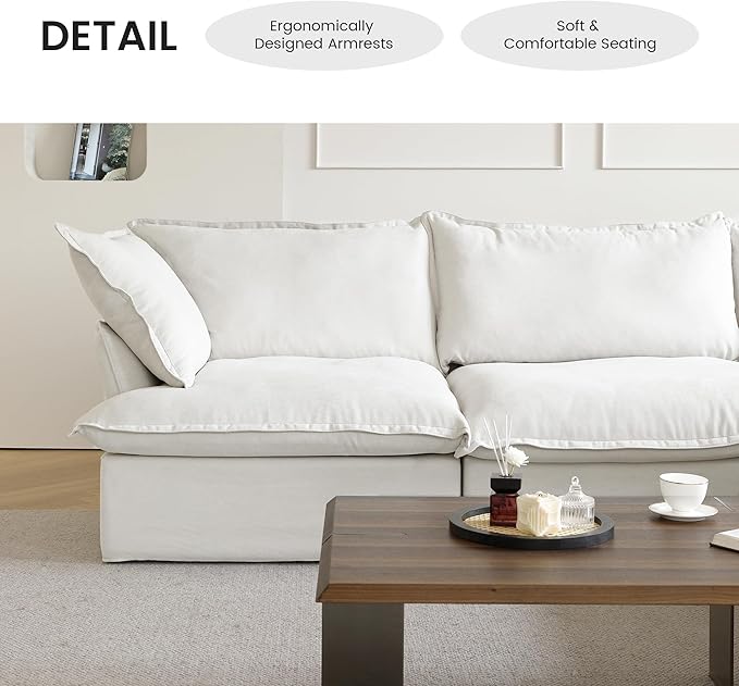 WJShome Love Seat Sofas Modern Down Filled Modular Sectional Sofas Cushion Covers Removable Customizable Modular Sectional Couch for Living Room Apartment Lounge Bedroom (White 2 Seat)