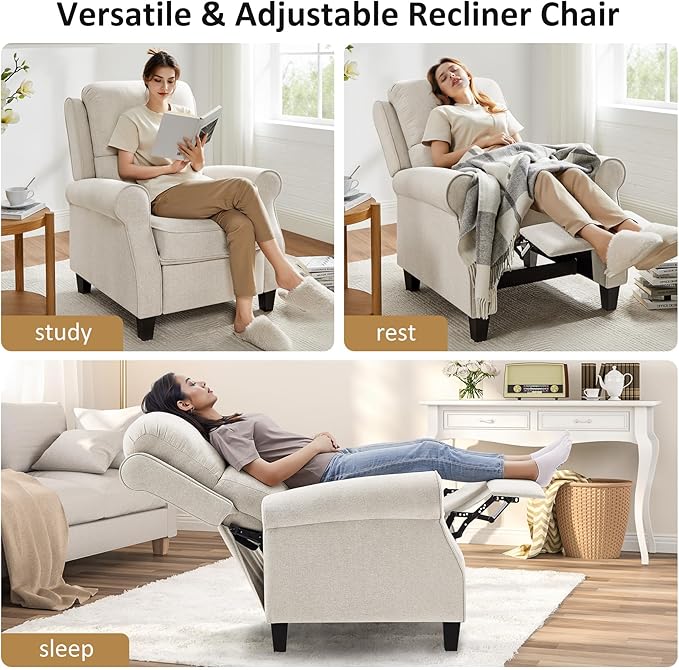 Oversized Recliner Chair for Living Room Modern Reclining Sofa Home Theater Seating with Upholstered Push Back Mid-Century Reclining Armchair with Lumbar Support Bedroom Reading Nook Office