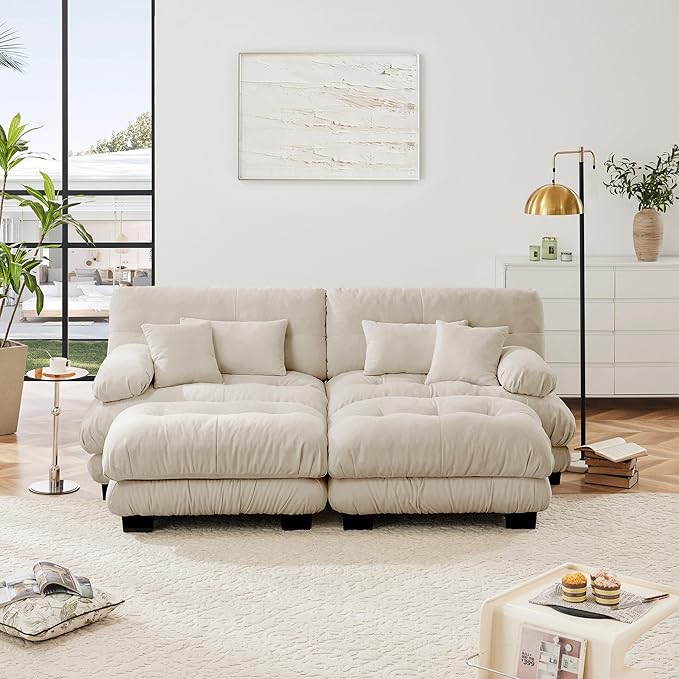 Setawix Luxury Modular Sectional Sofa Couch with Deep SeatOversized U-Shaped 2 Seater Sofas with Curved ArmrestComfy Chenille Cloud Couch for Living RoomLight Coffee