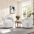 Swivel Accent Chair Set of 2 Upholstered Barrel Chair with Open Back Design Modern Arm Chair with Wooden Base for Living Room Bedroom Reading WaitingroomWhite