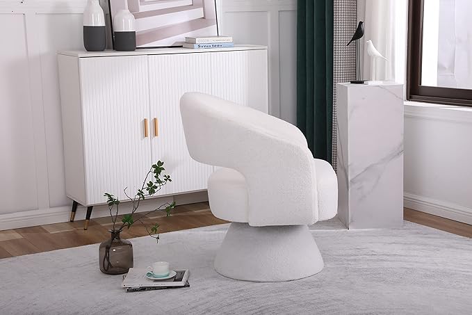 Swivel Accent Chair Armchair Round Barrel Chair in Fabric for Living Room BedroomWhite