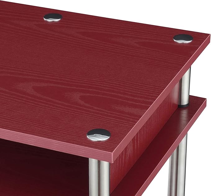 Convenience Concepts Designs2Go No Tools Desk Home Office Desk with Shelves Corner Shelf Vanity Desk Computer Desk Nail Table for Nail Tech - 47.25 L x 15.75 W x 30 H Dark Cranberry Red