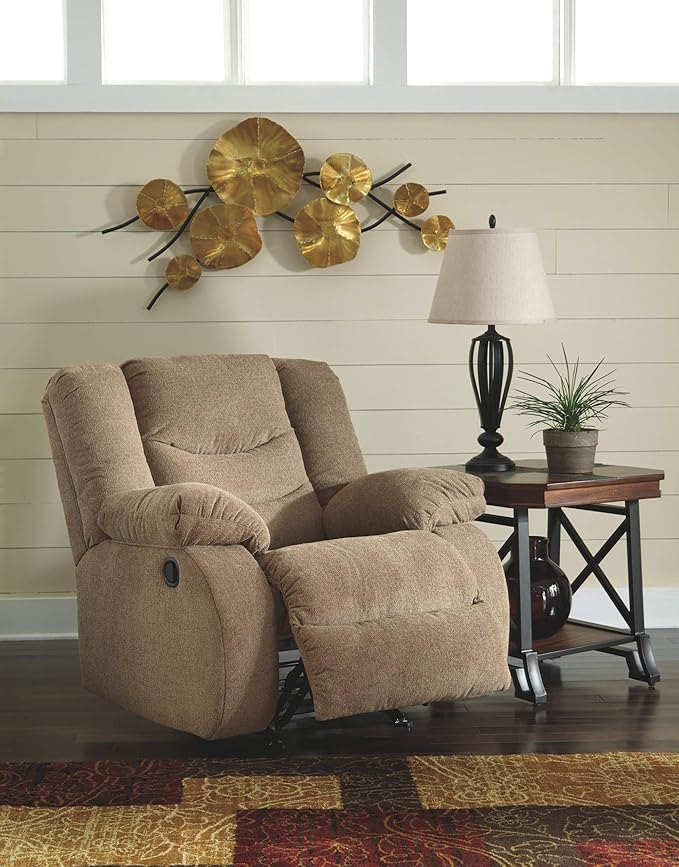 Signature Design by Ashley Tulen Modern Manual Pull Tab Rocker Recliner Light Brown