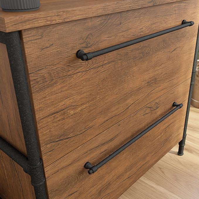 2 Drawer Small File Cabinet with Lock Under Desk Locking Drawers Storage CabinetModern Farmhouse Organizer for Home Office FilingBrown