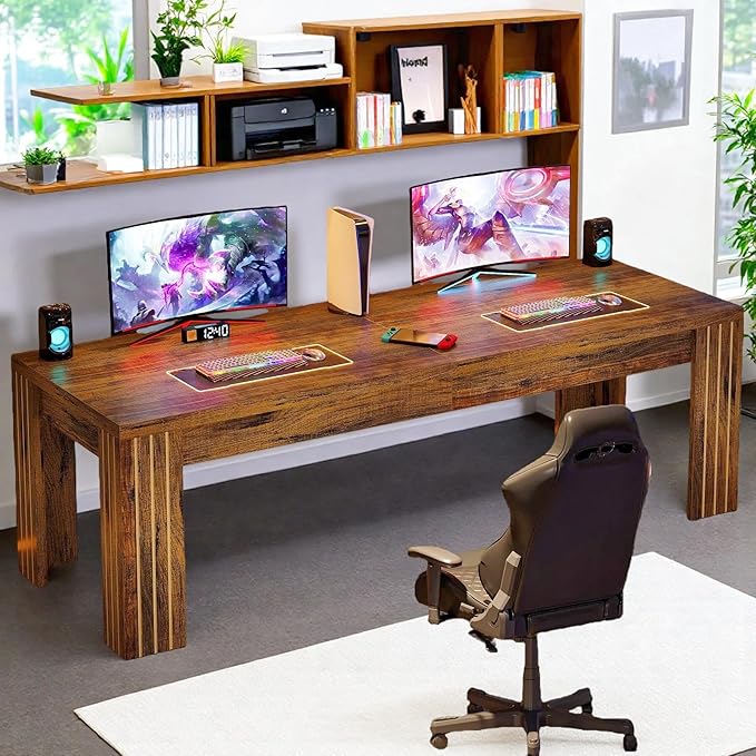 Tribesigns Two Person Desk 78.7-Inch 2 Person Gaming Desk Extra Long Farmhouse Double Computer Desk for Home Office Dark Brown