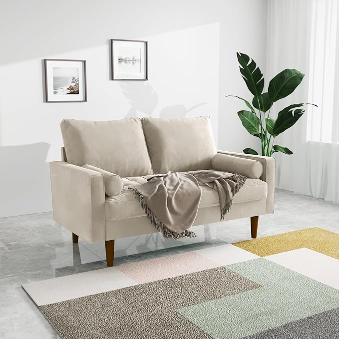 SILKIR Velvet Loveseat Sofa Love Seats Furniture for Small Spaces Mid-Century Modern Loveseats for Living Room Love Seat Couch 58 Inches Beige
