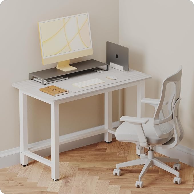 43'' Home Office Desk Modern Computer Desk 43.3X 23.6x29.5 inches PC Table with Thicken Frame Industrial Style Sturdy Metal Frame Furniture for Writing Gaming Grey Oak+White