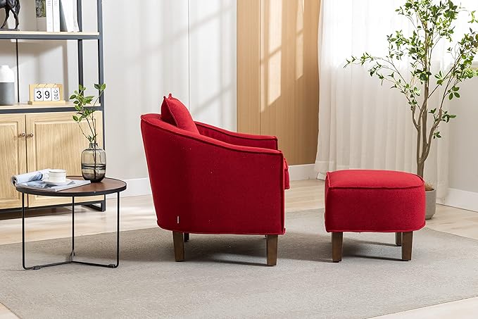 Accent Chair with Ottoman Mid Century Modern Barrel Chair Upholstered Club Tub Round Arms Chair for Living Room