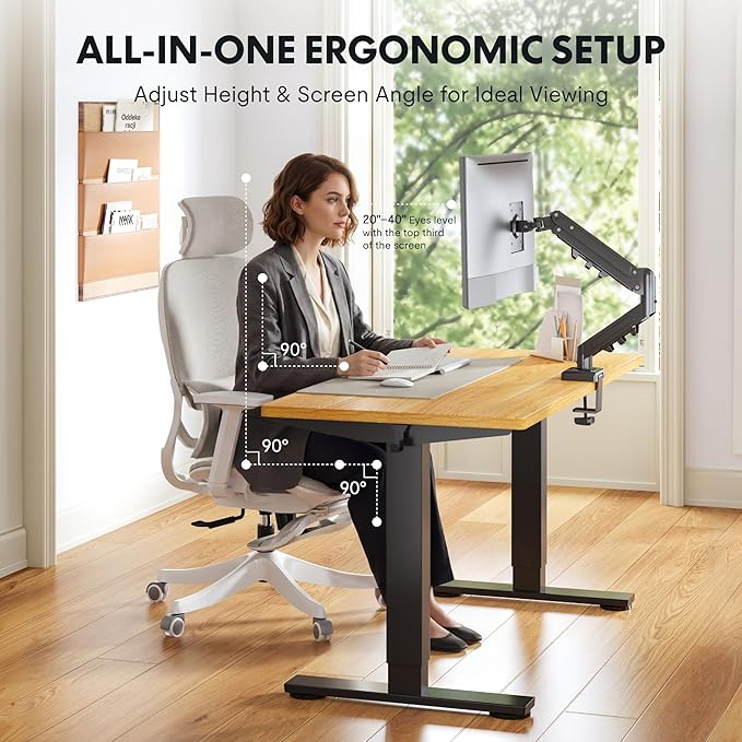 FLEXISPOT EN2 48''x24'' Standing Desk with Monitor Mount Bundle 1 Thick One-Piece Desktop Fully Adjustable Single Monitor Arm with Cable Management Bundle for Home Office Gaming &amp Study Mapl