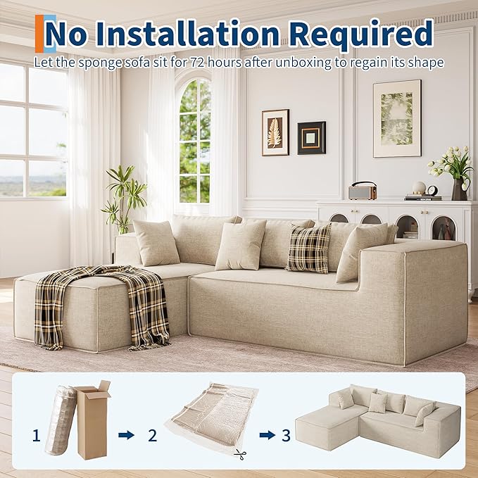 GarveeHome Modular Sectional Couches for Living Room Cloud Sectional Couch with Deep Seat 106.7 in Modular L-Shape Sofa with Chaise Upholstered Couches for Bedroom Chenille Beige
