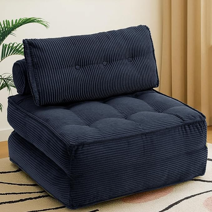 Folding Sofa Bed Convertible Sleeper Chair 33 with Pillow Futon Boneless Couch with Back Support Small Couch for Living Room(Blue Single)