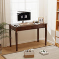Solid Wood Writing Desk Home Office Desks with 2 Storage Drawers 46.1 Mid-Century Modern Walnut Tables Secretary Desk for Home Office Easy Assembly Vanity Desk Study Table Station BSZD1258