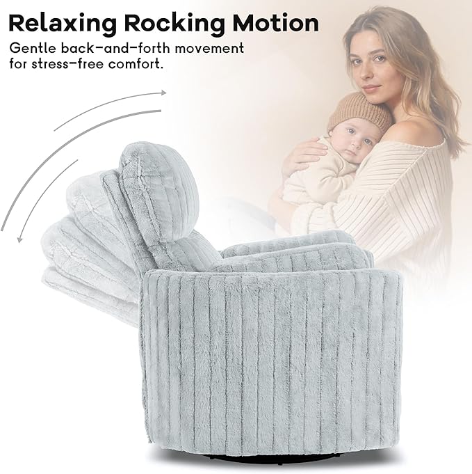 leovanni Power Swivel Rocker Recliner Chair Chenille Upholstered Nursery Glider Rocking Chair with 2 Pillows USB Ports Electric Nursing Reclining Chairs Bedroom Living Room Sky Blue