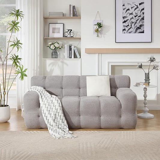 Tbfit Boneless Loveseat SofaComfy Tufted Cloud Couch Modern Living Room Floor Sofa Chair Chenille Grey