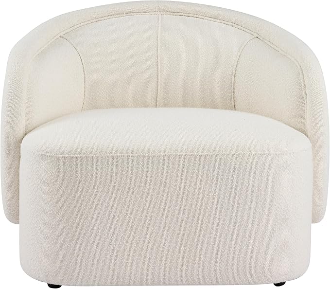 Scott Living Amanda Carly Low Profile Accent Chair Round Backrest Side Chair Living Room Armchair with Boucle Fabric Cushion Comfy Reading Chair for Bedroom Wooden Single Lounge Sofa Cream