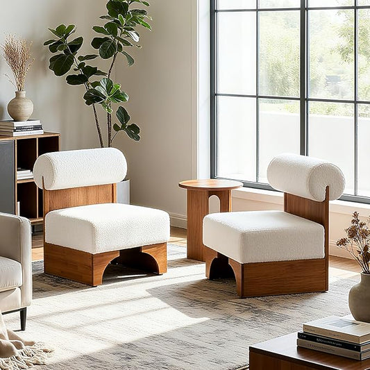 Christopher Knight Home Nadine Accent Chairs Set of 2 Boucle Club Chair Upholstered Lounge Chair Rolled Backrest Accent Chairs Solid Wood Legs Frame Single Sofa for Living Reading Room Beige
