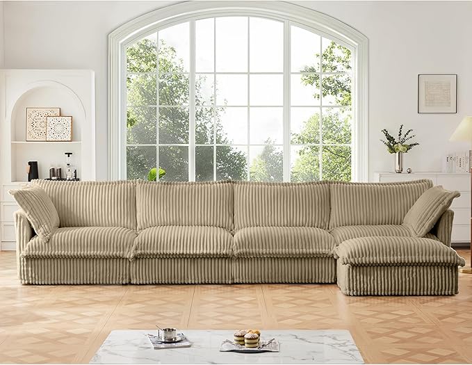 Modular Sectional Couches for Living Room L Shape Couch with 2 Big Pillows and Removable Cover Comfy Cloud Couch Fluffy Deep Seat Long Sofa (Camel 4 Seat + 1 Ottoman)