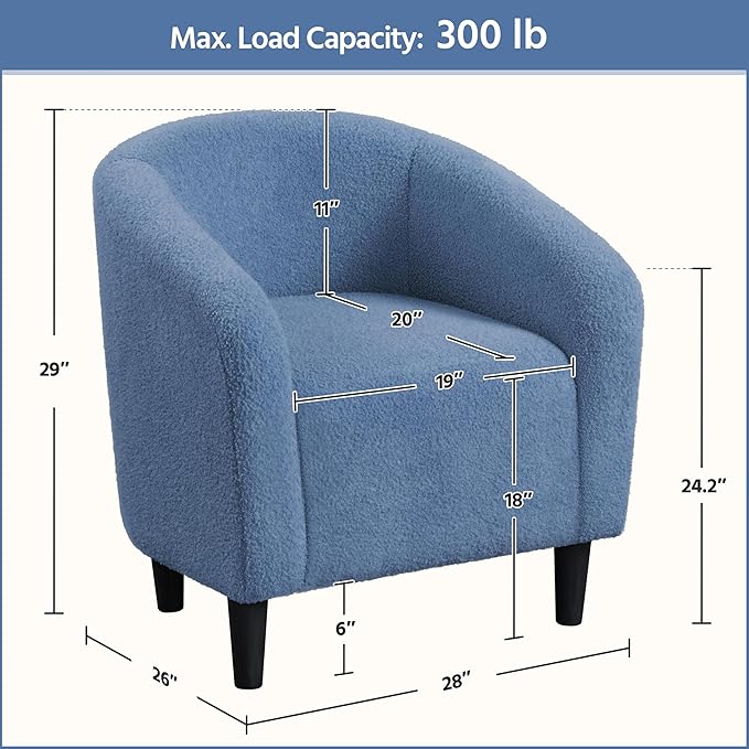 Yaheetech Accent Barrel Chair Boucle Fabric Club Chair Furry Sherpa Elegant Armchair with Cozy Soft Padded Suitable for Living Room Bedroom Reception Room Office Blue
