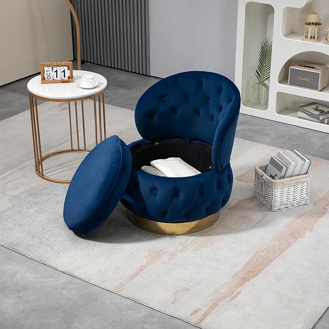 Swivel Barrel ChairVelvet Swivel Accent Chairs Modern Round Storage Small Chairs 360 Degree Upholstered Swivel Boucle Chair for Living Room Bedroom（Blue）