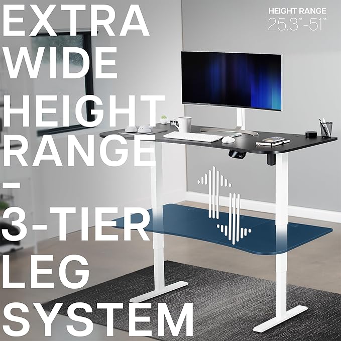 VIVO Electric 63 x 32 in Standing Desk Memory Height Adjustment 176 lb Frame Support 2E Series Black Top White Frame DESK-KIT-2EWB