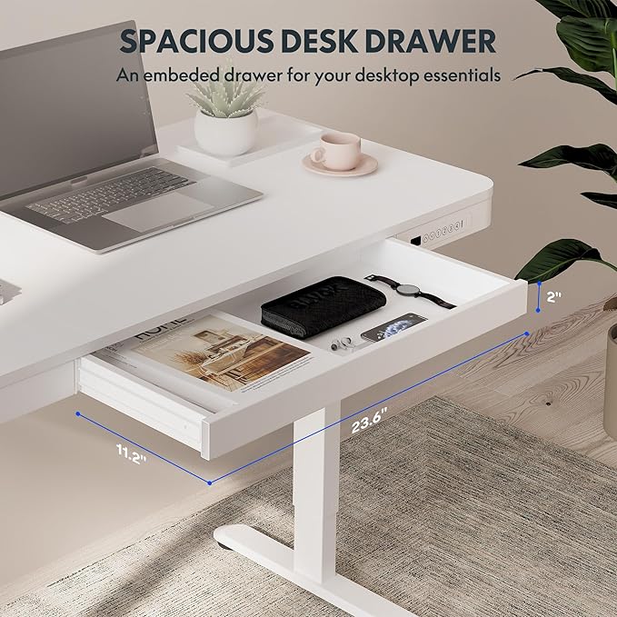 FLEXISPOT Comhar Electric Standing Desk with Drawers Charging USB A to C Port Height Adjustable 48 Whole-Piece Home Office Computer Laptop Table with Storage (White Top + Frame)
