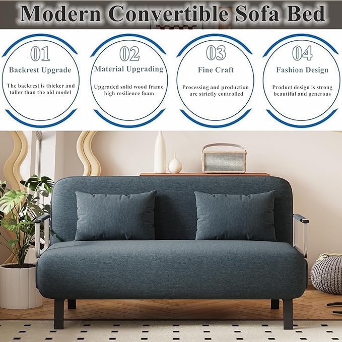 Tri-Fold Sofa Bed Twin Size Convertible Sleeper Sofa Bed with 6-Position Adjustable Backrest Velvet Upholstered Folding Chaise Lounge Couch for Home Office Gray