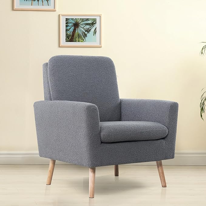 Naomi Home Frida Modern Accent Chair with Plush Fabric Ergonomic Indoor Lounge Chair Comfy Arm Chair for Bedroom &amp Living Room Chairs with Oak Legs and Thick Cushioning