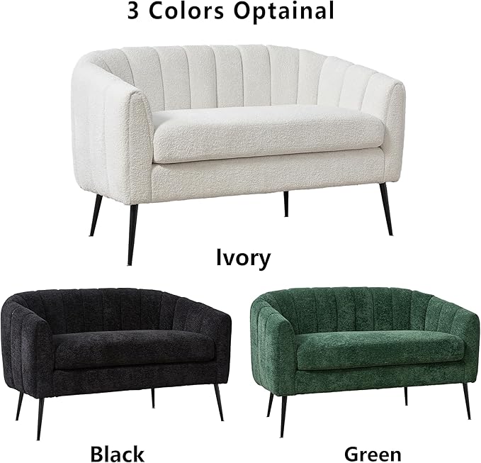 50.2 Small Sofa Couch for Small SpacesModern Chenille Loveseat CouchesOval 2 Seater Sofas with Black Metal Legs for ApartmentDormStudioBedroomRV. (Ivory with Metal Legs 50.2)