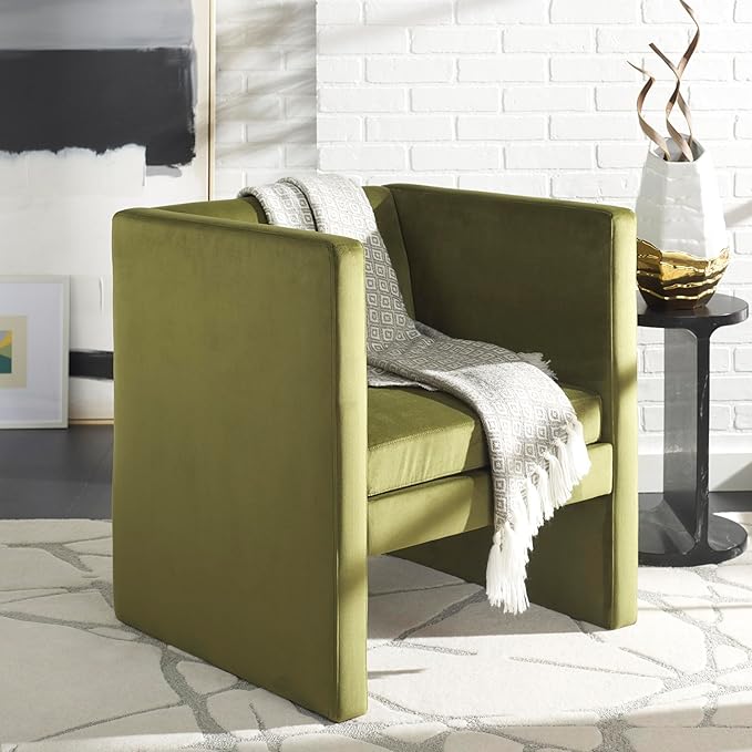 SAFAVIEH Home Collection Gisle Modern Olive Green Velvet Accent Chair (Fully Assembled)