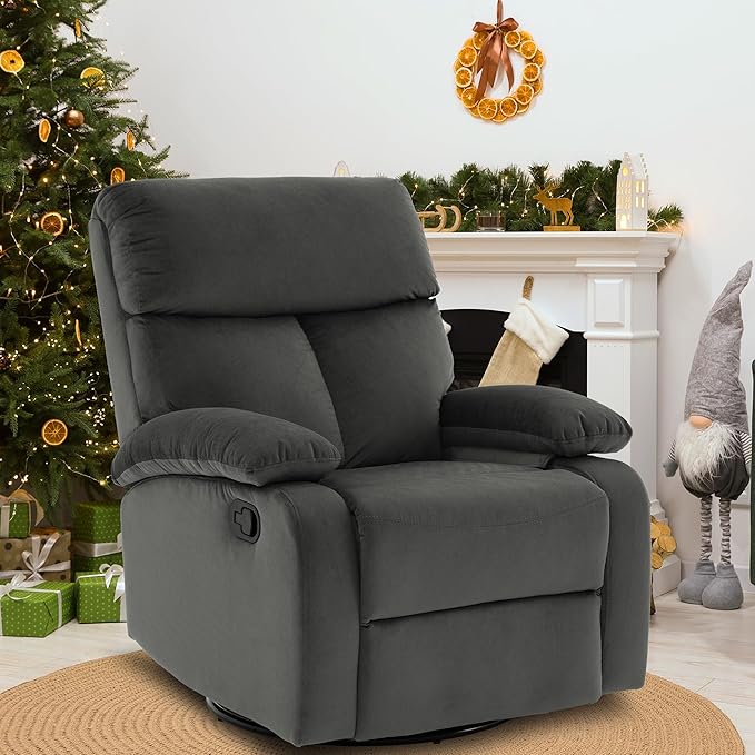 Swivel Rocker Recliner for Adults Rocking Small Recliner Chair for Small Spaces Glider-Nursery Rocking Chair for Living Room RV Nursery Bedroom Grey