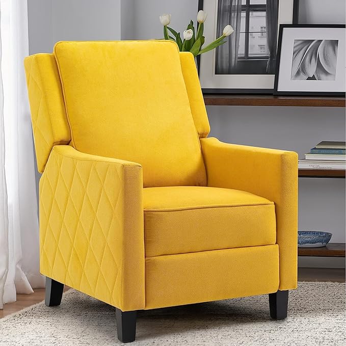 AVAWING Push Back Recliner Chair Wing Back Chairs with Arms Mid-Century Vintage Accent Chair for Living Room Polyester Yellow