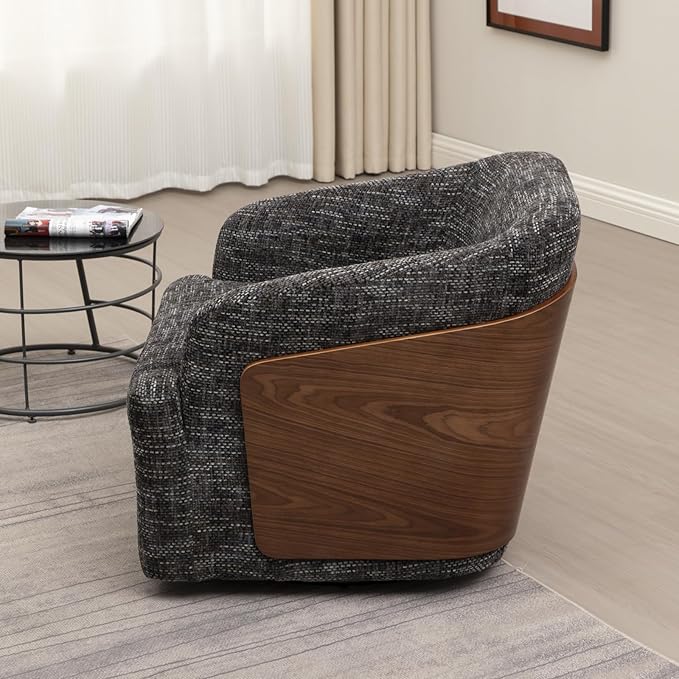Swivel Accent Chair Linen Swivel Barrel Chair Comfortable Mid Century Modern Chair Upholstered Metal Base Armchair for Living Room Bedroom Office Large Vintage Gray