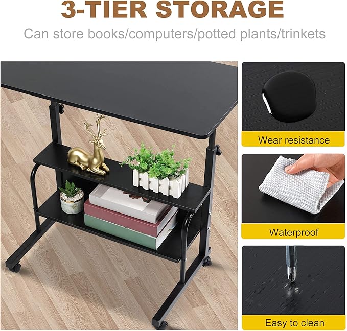 Desk Universal Movable Table Small Spaces Storage Convenient Desk Portable Computer Desk Adjustable Home Office Bedside Home Office Living Room Height Sofa Furniture Desk Size 15.7 * 31.5 Inch Black