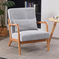 Mid Century Modern Accent Chair with Waist CushionComfy Upholstered Lounge Chair Ergonomic Reading Chair with Solid Rubberwood Frame for Living Room Bedroom (Light Grey)
