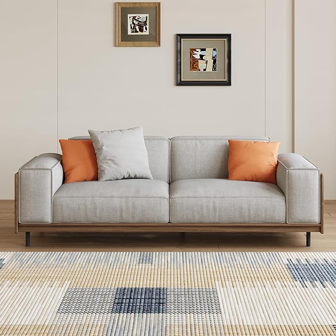 Modern-style 64.56 fabric sofa with solid wood frame and high-density sponge cushioning designed for easy assembly. A two-seater set suitable for living rooms and offices. (64.56inch-2Seats)