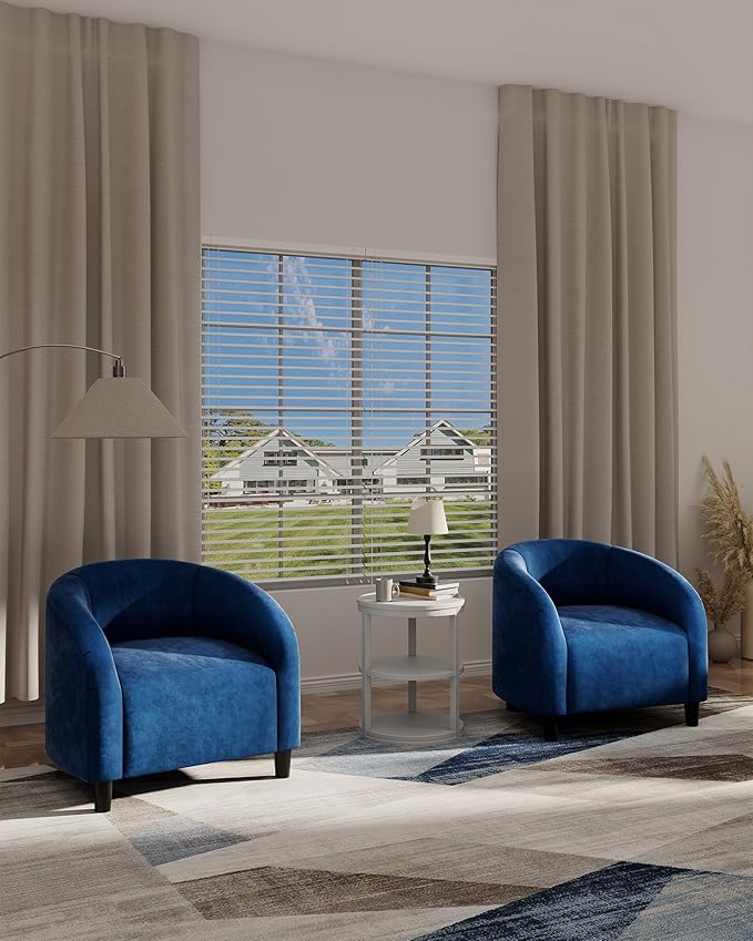 Velvet Accent Chair Comfy Upholstered Barrel Club Chair with Armrest &amp Soft Padded Seat Modern Sofa Chair for Living Room Bedroom Study Waiting Room Navy Blue