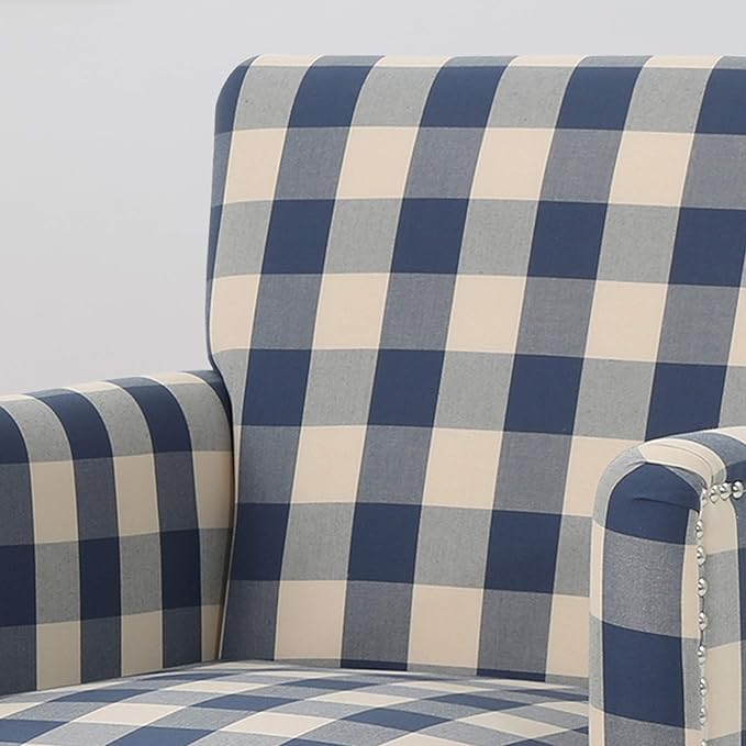 Christopher Knight Home Evete Tufted Fabric Club Chair Blue Checkerboard Dark Brown 32D x 28.75W x 34.5H in