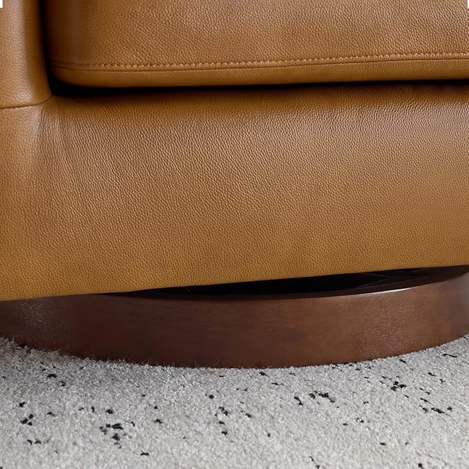 AEDI Genuine Leather Swivel Accent Chair Barrel Chair for Living Room Light Camel