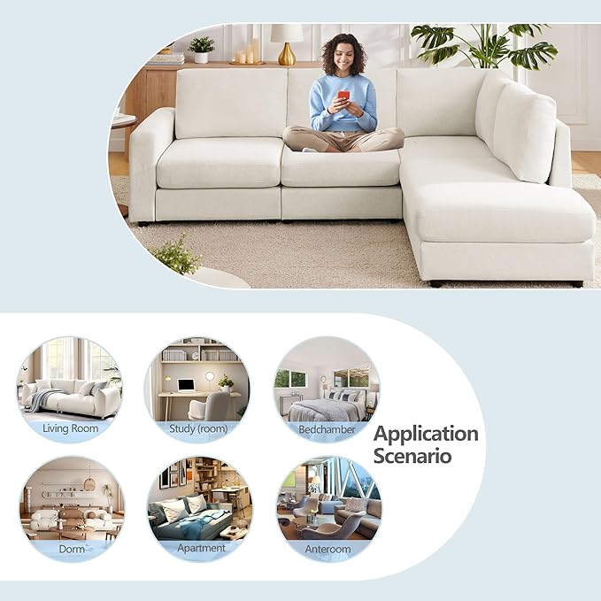 100 L Shaped Couch with Chaise Sectional Couches for Living Room Modern Modular Sofa with Upholstered Couches with Chenille Fabric Couchs Deep Seat Sectional Couch (Beige 100)