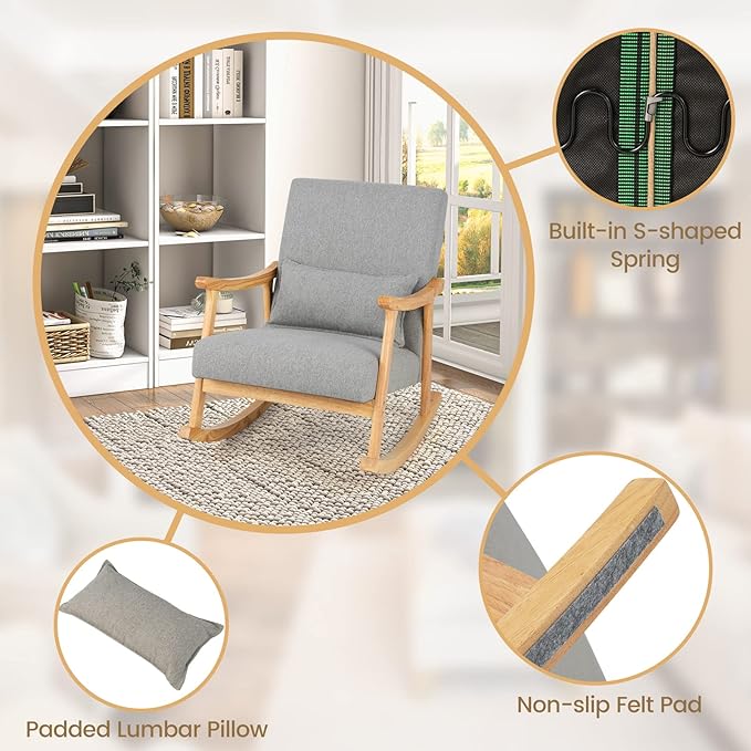 GORELAX Upholstered Rocking Chair Rocker Glide Accent Chair with Extra Back Pillow Modern Single Recliner Armchair for Living Room Nursery Bedroom (2)