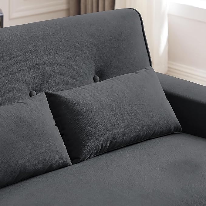 48 Loveseat Sofa 2 Seater Love Seat Mid Century Modern Small Couches for Living Room Bedroom Apartment 2 Throw Pillows and Plastic Legs Dark Grey