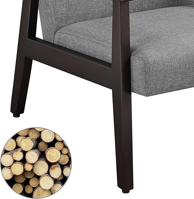 Topeakmart Leisure Accent Chair with Solid Wood Armrest and Feet Upholstered Side Accent Sofa Chair for Living Room/Bedroom/Waiting Room Dark Gray