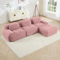 KEIKI 117 L-Shaped Oversized Corduroy Modular Sectional Sofa with 1 Ottoman High-Density Foam Cushion Curved Armrest Non-Slip Base Design 3-Seater Cloud Couch with 3 Pillow for Living Room Pink